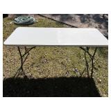 White Plastic Folding Table w Metal Legs & Handle