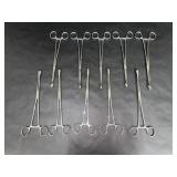 Set of Ten Stainless Steel Surgical Tissue Forceps