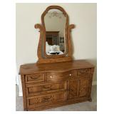 Five Drawer Wooden Dresser with Mirror