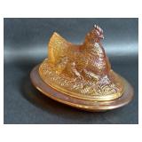 Carnival Glass Marigold Nesting Hen Lidded Dish