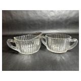 Vintage Clear Ribbed Glass Creamer and Sugar Bowl