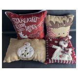 Set of Four Christmas Themed Pillows, Snowman