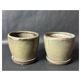 Two Grey Round Ceramic Planter w Saucer