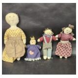 Four Vintage Small Cloth Dolls