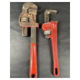 Two Heavy Duty Red Handle Pipe Wrenches