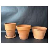 3 Terracotta Planters in Various Sizes, 1 w Saucer