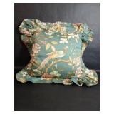 Green and Peach Floral Throw Pillow with Ruffles