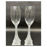 Two Frosted Eiffel Tower Champagne Glasses