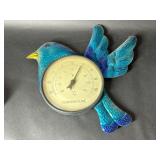 Teal Metal Bird with Temperature Gauge