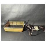 Metal & Wood Basket, 2 Metal Wall Hooks & Frame