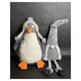 Pier 1 Grey Winter Stuffed Penguin with Gnome