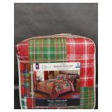 Three Piece Green & Red King Quilt & Sham Set