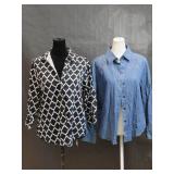 Allison Daley Black/White Long Sleeve, Denim Shirt