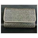 Silver Hue & Black Woven Straw Clutch