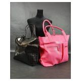 Neiman Marcus Faux Leather Pink Black Tote Bags