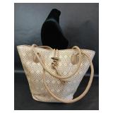 Neiman Marcus Sand Colored Purse Woven Straps