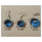 Sterling and Colbalt Blue Pendant and Earrings