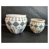 Blue Diamond Pattern Pottery Outdoor Plant Pots