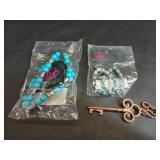 Paparazzi Blue Bead Bracelet & Earrings, Key Charm