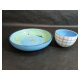 KIC Handpainted Sea Bowl, Plaid Blue Dip Bowl