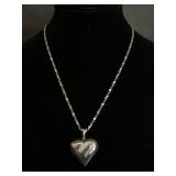 Sterling Silver Puffy Etched Heart Necklace