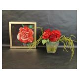 Faux Roses, Etched Vase, Framed Diamond Art Rose