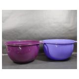 Two Purple Plastic Mixing Bowls With Handles