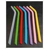 Seven Piece Flexible Silicon Straws; Multicolor