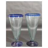 Set Of Two Blue Rimmed Margarita Glasses