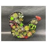 Metal Rooster Wall Hang with Faux Succulents