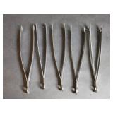 Five Small Stainless Steel Appetizer Tongs