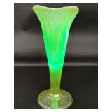 Vaseline Uranium Carnival Glass Footed Vase