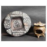 Pottery Mini Oven Incense Holder, Folk Art Plate