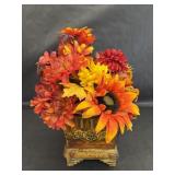 Faux Fall Florals, Metal Scroll Design Vase