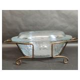 Princess House Glass Casserole Dish & Metal Stand