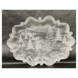 Glass Oval Frosted Edge Christmas Serving Platter