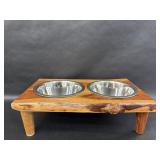 Live Edge Wooden Elevated Dog Bowl Stand