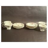 Johann Haviland Moss Rose Footed Teacups Saucers