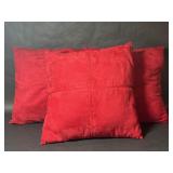 Three Red Faux Suede Throw Pillow Cushions