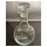 Large Floral Etched Clear Glass Decanter