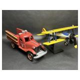 2pc Wooden Biplane and Firetruck Decor