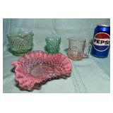 Green & Pink Glass Dishes