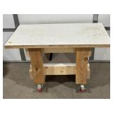 STURDY WORK TABLE ON NICE CASTERS 29"H x 49L x 28W