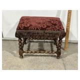 WOOD BASE RED PADDED FOOT STOOL, 16