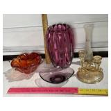 MCM HEAVY ART GLASS VASE, BOWL 2 PIECE & MORE