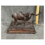 LONGHORN COW STANDING FIGURE ON WOOD BASE