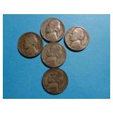 5 - 1944 WAR NICKELS 35% SILVER 4-P & 1-D