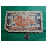 1943 MOROCCO 20 FRANCS BANKNOTE