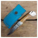 DAMASCUS STEEL POCKET KNIFE & SHEATH