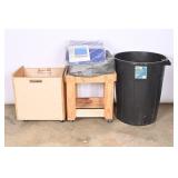 32 Gal. Trash Bin, Wooden Carts, Tarps